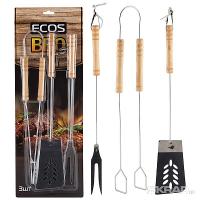 Набор д/барбекю ECOS ND-109D (щипцы 39см, вилка 39см, лопатка 39см,нерж. сталь, дерево) /10шт/999625