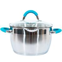 Кастрюля 5.1л Bravo стекл.крышка 22*13.5см нерж.сталь, капс.дно, ручки сталь /6шт/005431