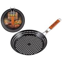 Решетка для гриля 35*30*5,см круглая с антиприг покрытием. деревянной ручкой/24031D  