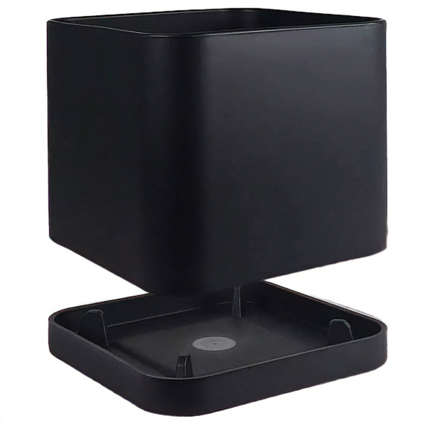 Кашпо 0,2л квадрат. черный с под. (пласт+слюда) 104/7/5-4 /36шт/Mehrni