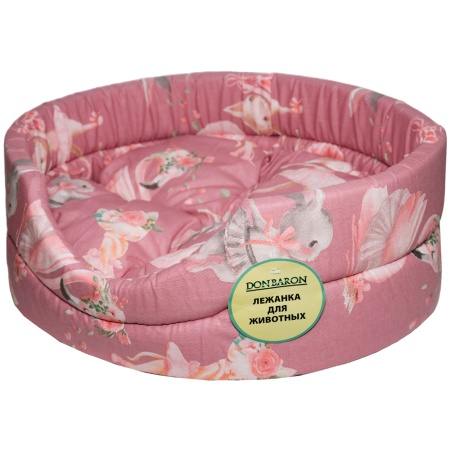 Лежанка овальная стеганая поролон хлопок с подушкой Горох МИКС 42*34*18см/DONBARON