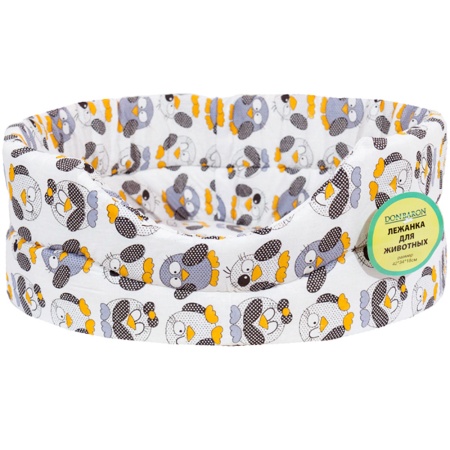 Лежанка овальная стеганая поролон хлопок с подушкой Горох МИКС 42*34*18см/DONBARON