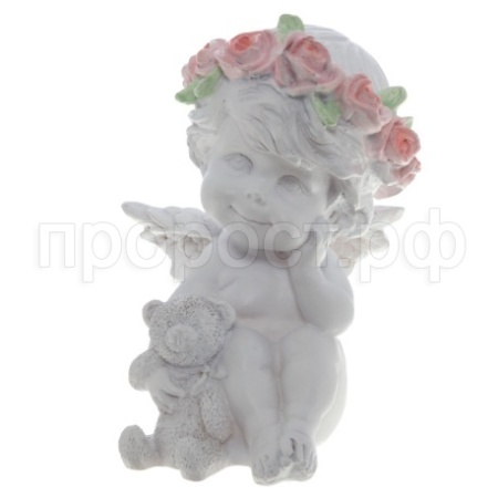 Ангелочек с медведем L9,5W9,5H13см белый 626434/А028
